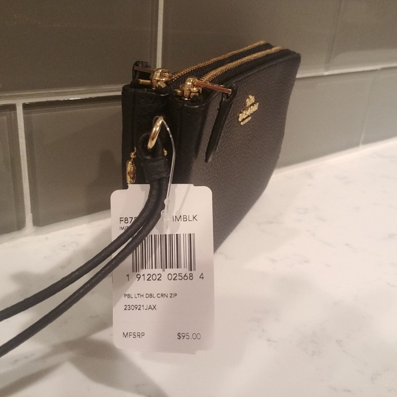 Coach Double Corner Zip F87590 Wristlet , Black - Picture 5 of 8